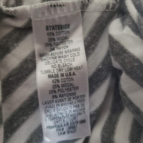 Stateside Striped Tee Gray Crewneck Side Tie T Shirt Top Short Sleeve Size XS - Picture 11 of 12